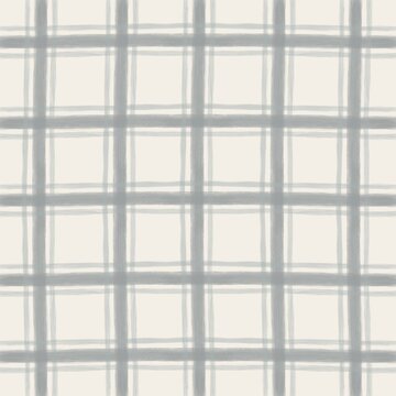 Pale Slate Blue Grey Painterly Plaid Seamless Pattern