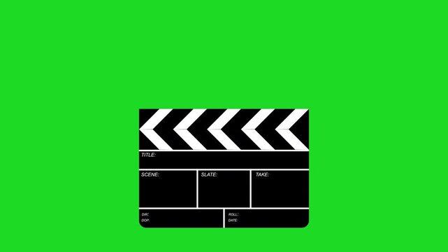 TV & film director clapperboard lifting and clapping at regular intervals isolated element object on a green screen chroma key background 4K vector illustration cartoon style video animation