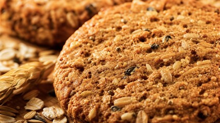 Fototapeta premium Macro Texture of a Baked Organic Superfood Biscuit with Functional Grains