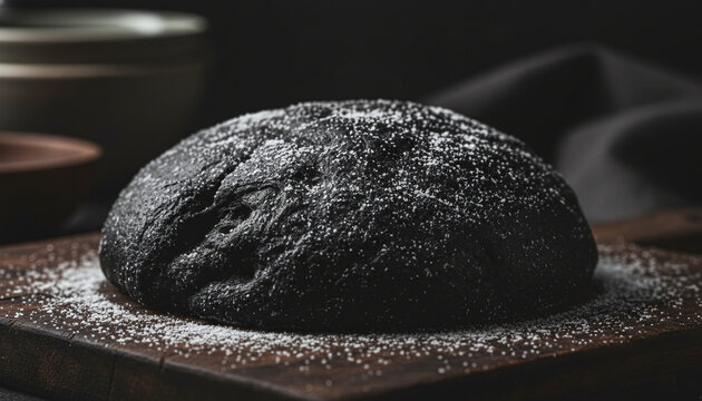 Raw Nero di Seppia squid ink pasta dough texture dusted with white flour