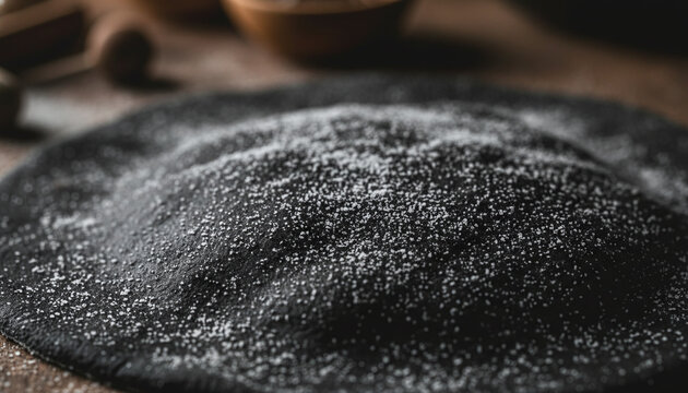 Raw Nero di Seppia squid ink pasta dough texture dusted with white flour