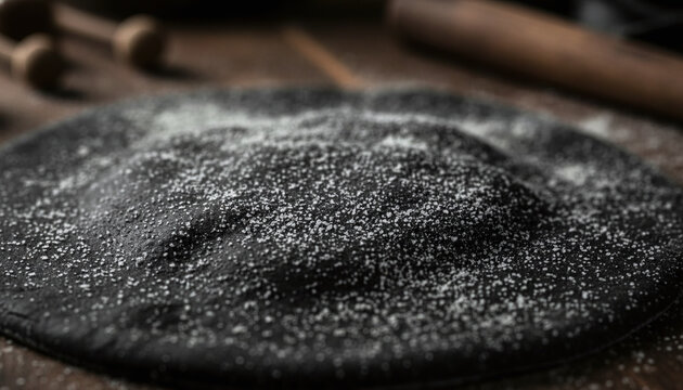 Raw Nero di Seppia squid ink pasta dough texture dusted with white flour