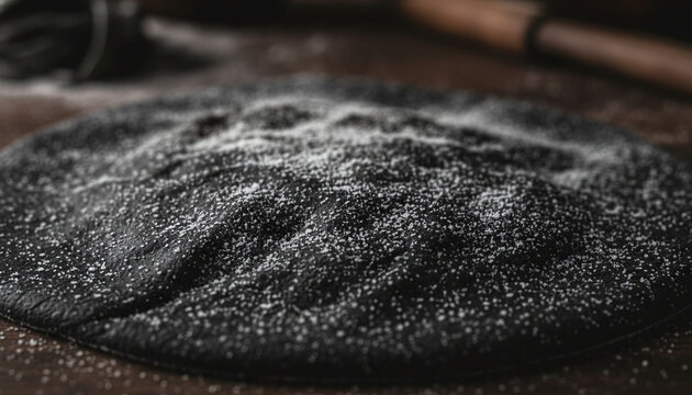 Raw Nero di Seppia squid ink pasta dough texture dusted with white flour