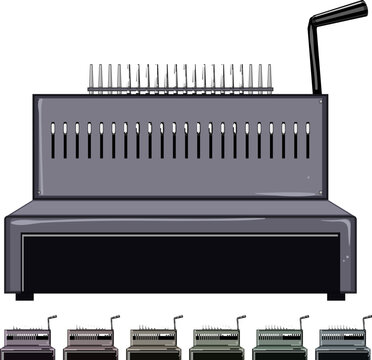 equipment binding machine cartoon. business book, press bind equipment binding machine sign colorful illustration