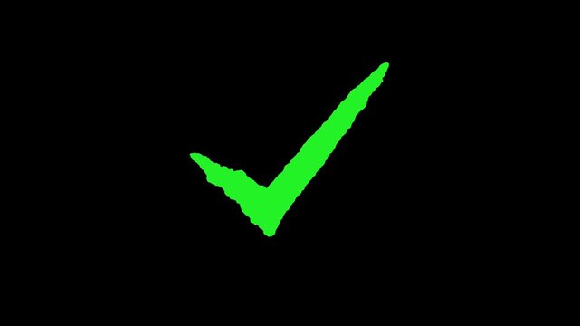 Animation check on Alpha Channel background. Green check mark icon on green circle explosion animation. Yes sign. Correct vote icon on Alpha Channel  background. Motion graphics.