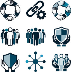 Fototapeta premium Isolated a Teamwork solid icons featuring collaboration cooperation partnership community, unity business management organization team, and support help people group editable vector art .