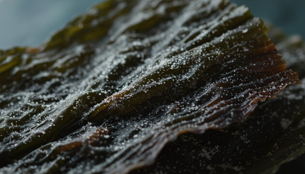 Aged Japanese Kombu kelp seaweed texture with natural white umami crystals