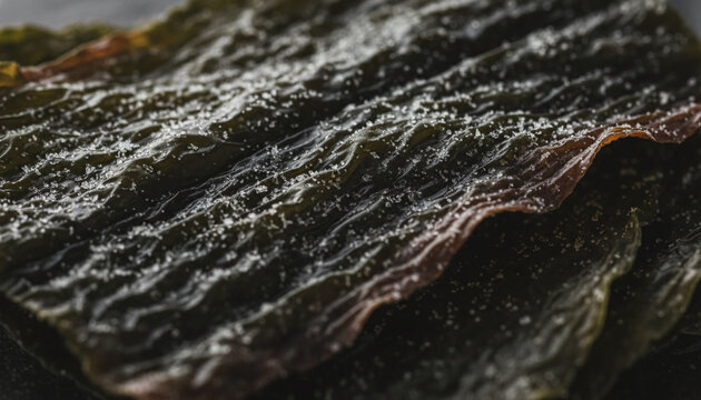 Aged Japanese Kombu kelp seaweed texture with natural white umami crystals