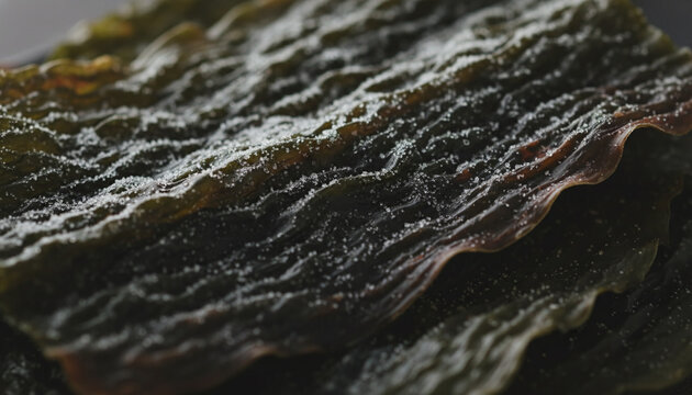 Aged Japanese Kombu kelp seaweed texture with natural white umami crystals