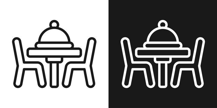 Food Serving Icon In Black And White Line Style
