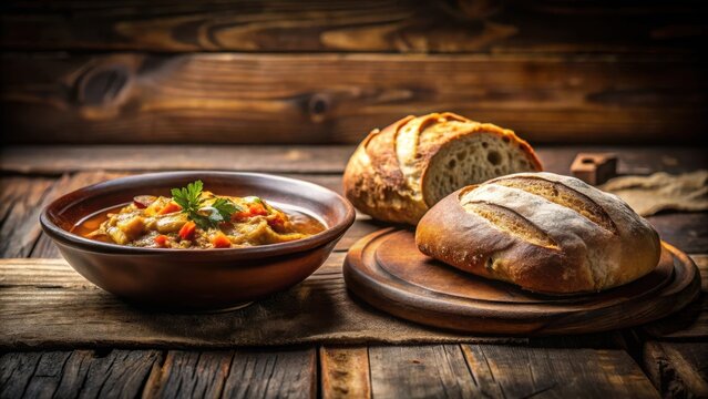 Hearty Vegetable Stew Served in Rustic Bowl with Crusty Bread
