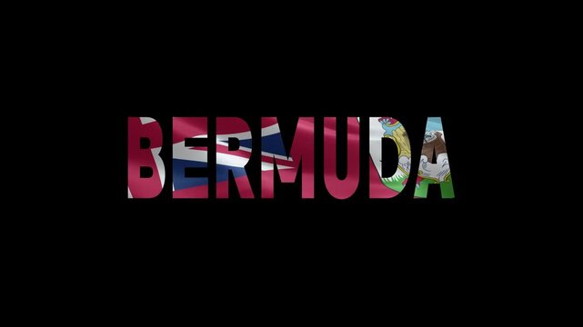 Bermuda Island Name in Glowing Neon Letters on Dark Background with Tropical Map Silhouette