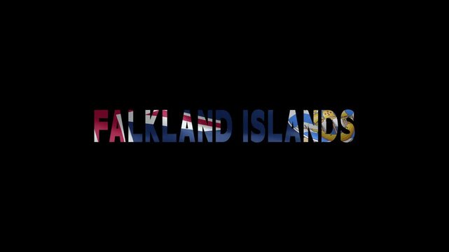 Falkland Islands Map Name Typography on Dark Background with Flag Colors
