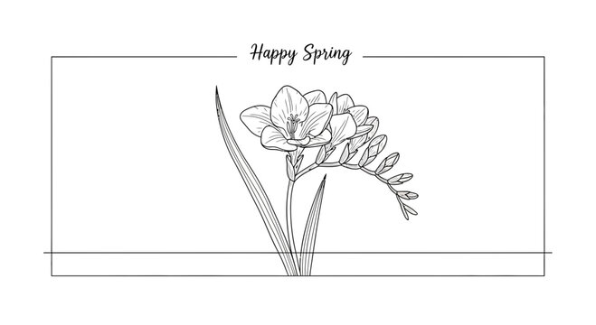Happy Spring Freesia Flower Sketch - Elegant Botanical Illustration