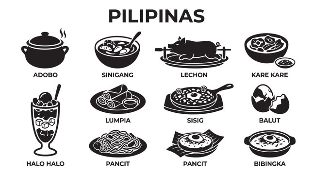 Filipino food collection traditional dishes and popular desserts.