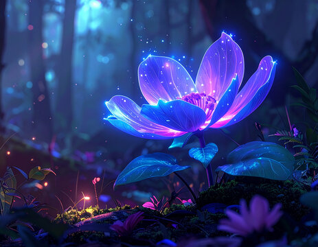 Glowing fantasy flower in forest