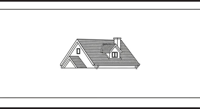 Hand-drawn sketch of a quaint house roof with dormer window and chimney