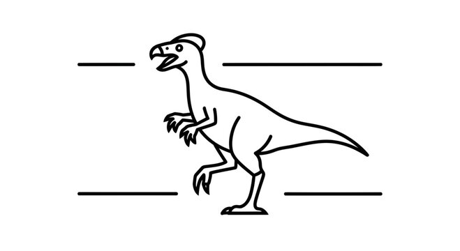 Dinosaur Line Art Illustration: Stylized Parasaurolophus Walking