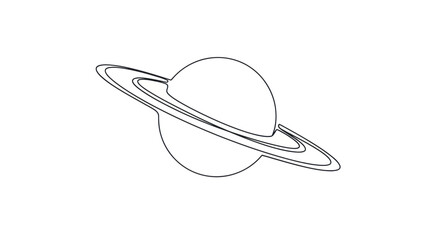 Saturn planet outline illustration, space, astronomy, celestial body, cosmic, drawing, simple, minimalist © nia