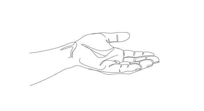 Open Hand Line Drawing, Offering Gesture, Minimalist Style, Blank Space
