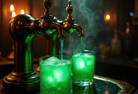 Mesmerizing Absinthe Fountain Delicate Green Liquid Flow Nouveau Spirits Wonder