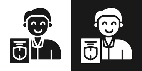 Fototapeta premium Insurance Agent Icon In Black And White Glyph Style