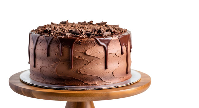 Chocolate layer cake with chocolate shavings isolated on transparent background