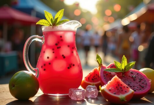 Vibrant Hibiscus Flower Agua Fresca Refreshing Summer Festival Craft Beverage