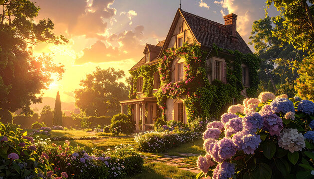 House garden sunset