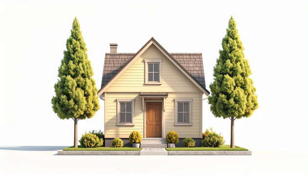 House trees and lawn isolated