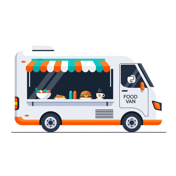 Cartoon food van icon illustration, street food business concept, isolated