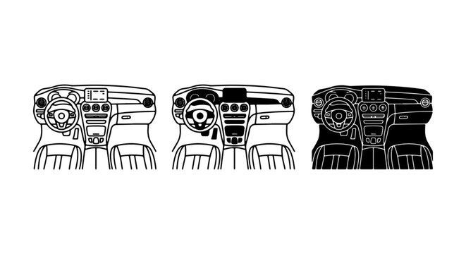 Car Dashboard Vector Icons, Automotive Interior Controls, Vehicle Console Graphics