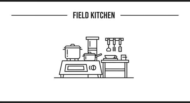 Field Kitchen Icon: Portable Cooking Station with Utensils