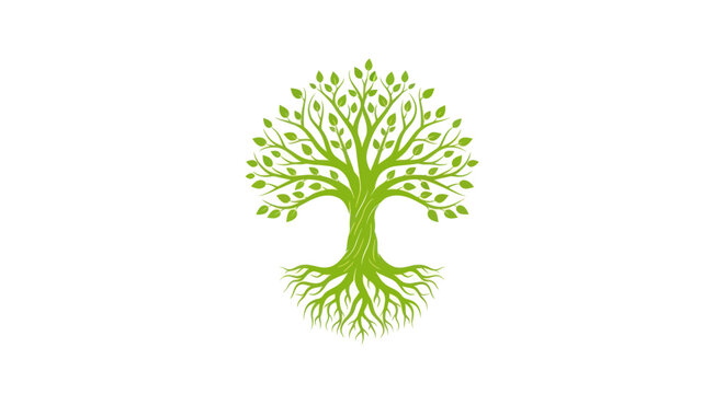 Green Tree of Life with Roots Logo Icon