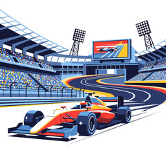 Obraz premium Formula racing car on track in stadium illustration
