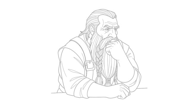 Dwarf Warrior Portrait, Fantasy Character, Detailed Line Art Illustration