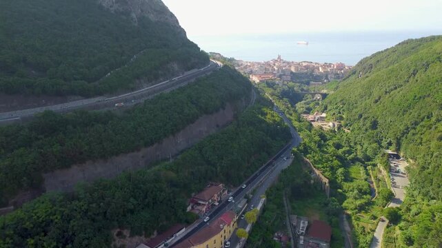 High altitude vertical drone capture of Vietri sul Mare in