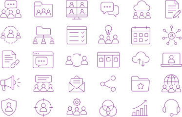 Obraz premium collaboration platform icon collection minimalist outline vector teamwork communication workspace ui ux grid
