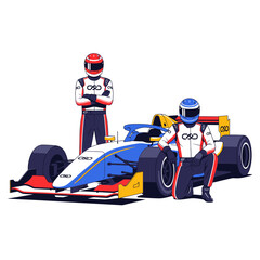 Obraz premium Formula racing crew and car illustration