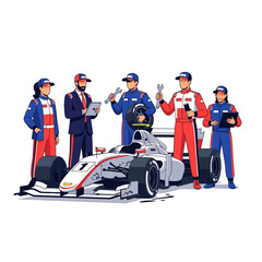 Obraz premium Formula racing crew and car