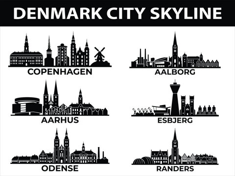 Denmark city skylines in black