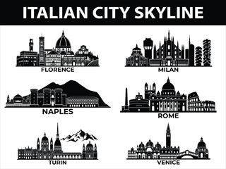 Italian city skylines in black silhouette set © VectEdge
