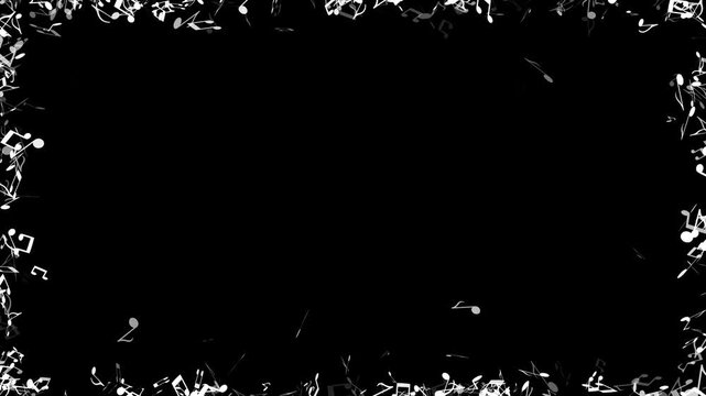 Musical Note Icon Particles on Rectangle Frame Path Animation. Floating Music Notation Symbols Along a Rectangular Border Loop. 
