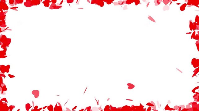 Romantic Red Heart Symbols Floating Along a Rectangular Border Loop. Valentine Theme, Vibrant Love Icon Particle Stream Moving in a Rectangle Path.