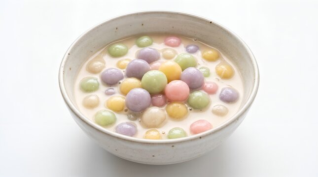 Colorful Thai Bua Loy Sticky Rice Balls in Coconut Milk Isolated