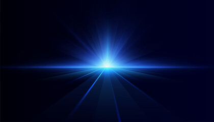 Naklejka na ściany i meble Blue light source creating a glowing futuristic horizon with converging lines. An abstract concept for technology and innovation