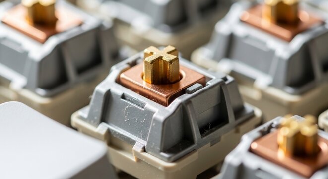 Mechanical keyboard switches close up