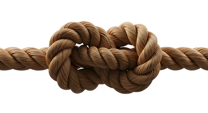Complex knot of twisted rope isolated on transparent background detailed studio lighting