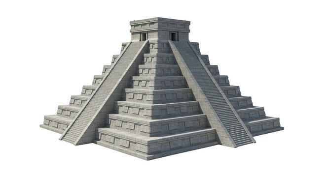 Ancient pyramid temple illustration with stone steps and flat top isolated on transparent background