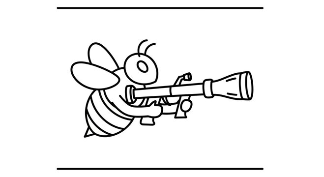 Funny Bee Holding a Rocket Launcher, Cartoon Style, Isolated on White Background